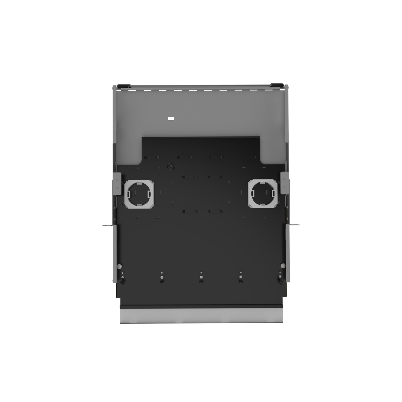 Top Open, Doors Open, Top Down View of 1U Q-series HD Magnesium Fiber Enclosure (EQ01U-KHL-M)