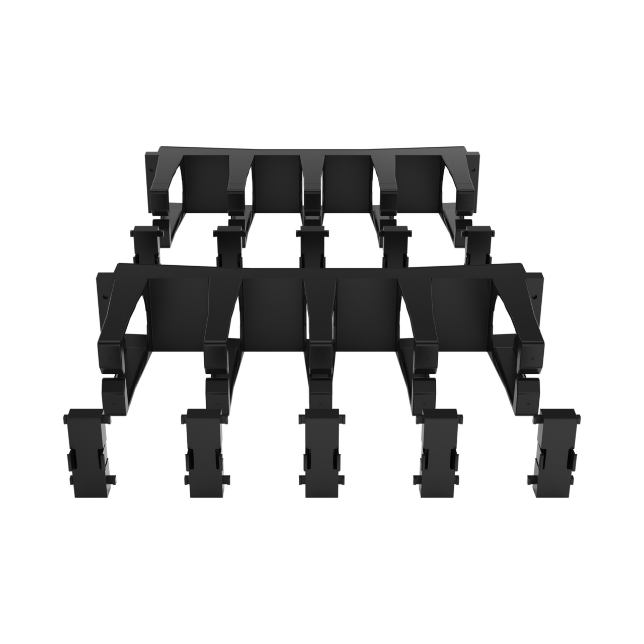 Disassembled Angled Front Straight - Mighty Mo Tool-Less Snap-In Horizontal Cable Manager - 2 RU, 19 in Wide, Black - 2 Pack (SHMT2RU2-B)