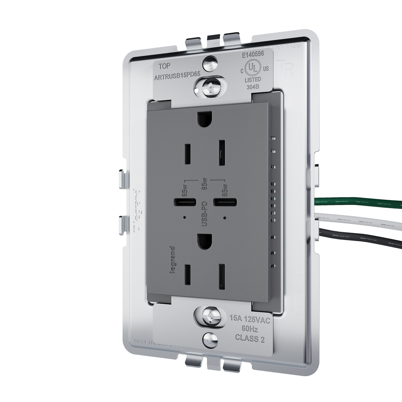 angle view from right of adorne 65w usb in magnesium