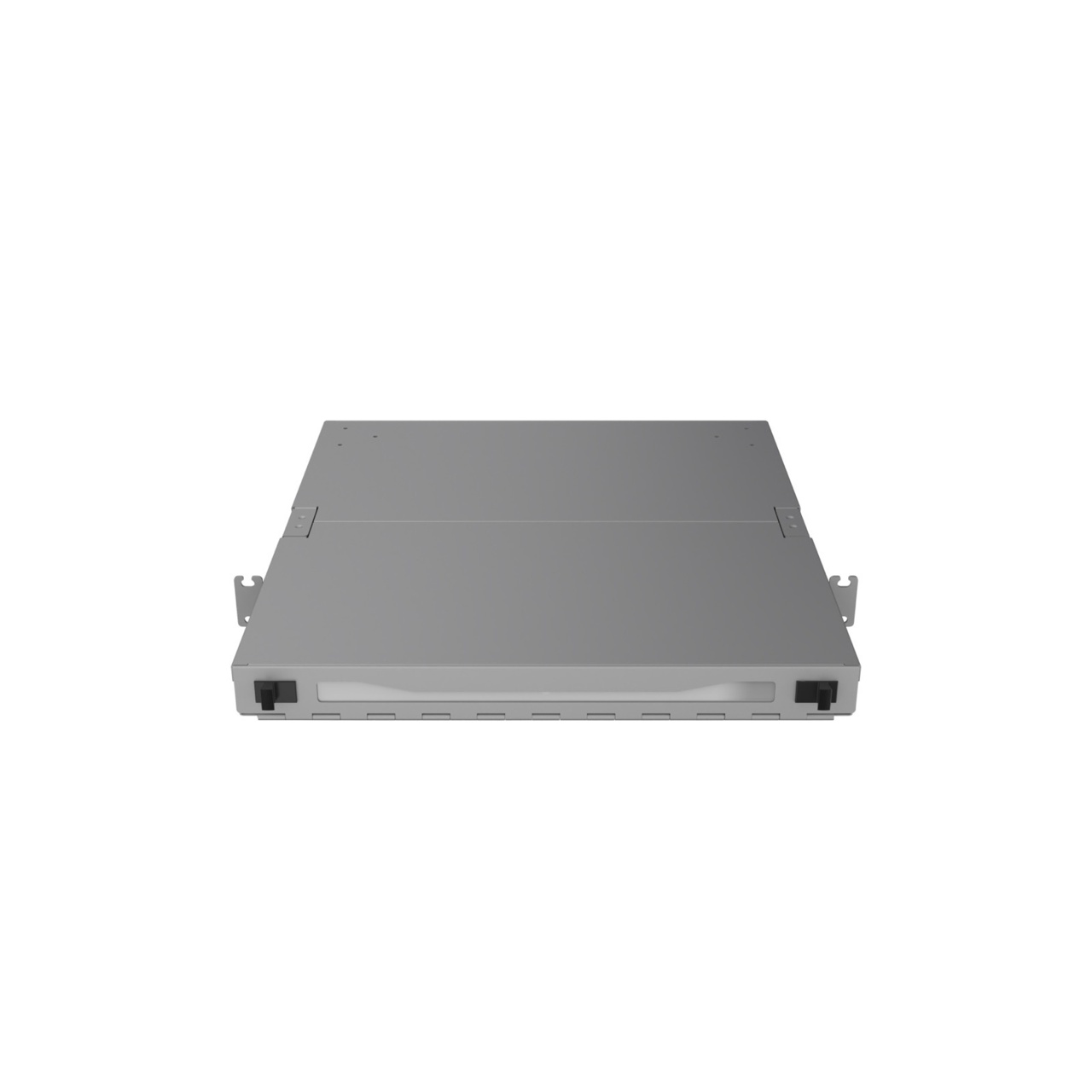 Straight, Angled Down, Front View of 1U Q-series HD Magnesium Fiber Enclosure (EQ01U-KHL-M)
