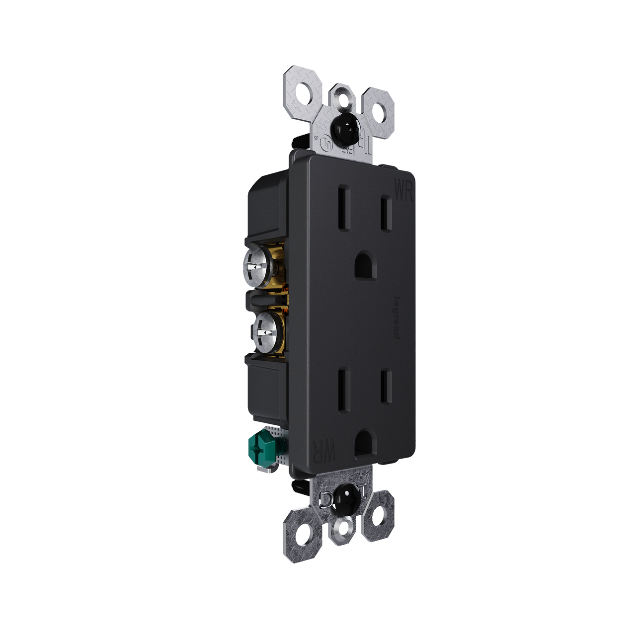 external pressure plated receptacle in black with wall plate
