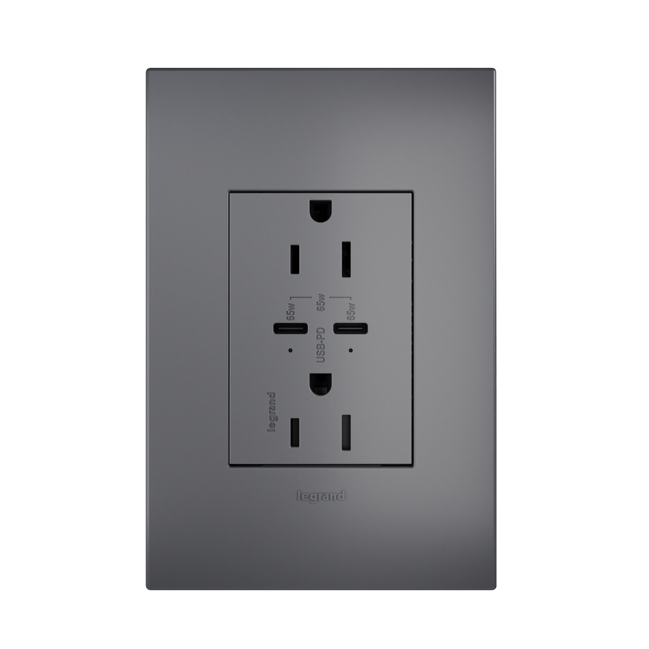 adorne 65w usb outlet with 2 type-c ports 15amp in magnesium