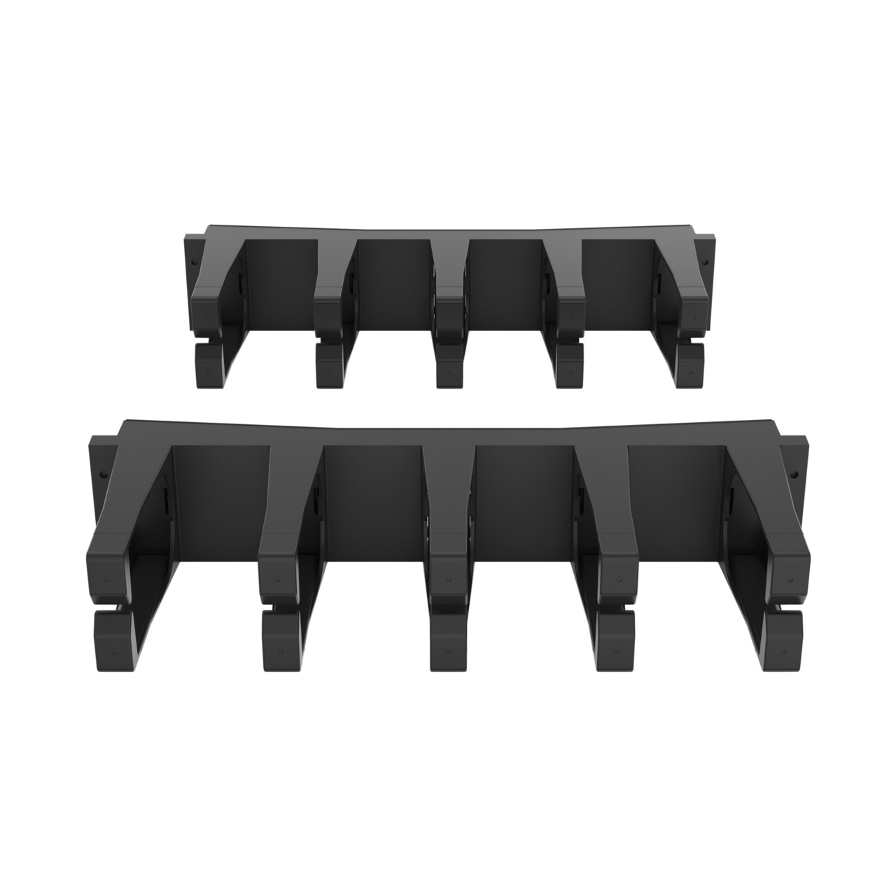 Assembled Angled Front Straight - Mighty Mo Tool-Less Snap-In Horizontal Cable Manager - 2 RU, 19 in Wide, Black - 2 Pack (SHMT2RU2-B)