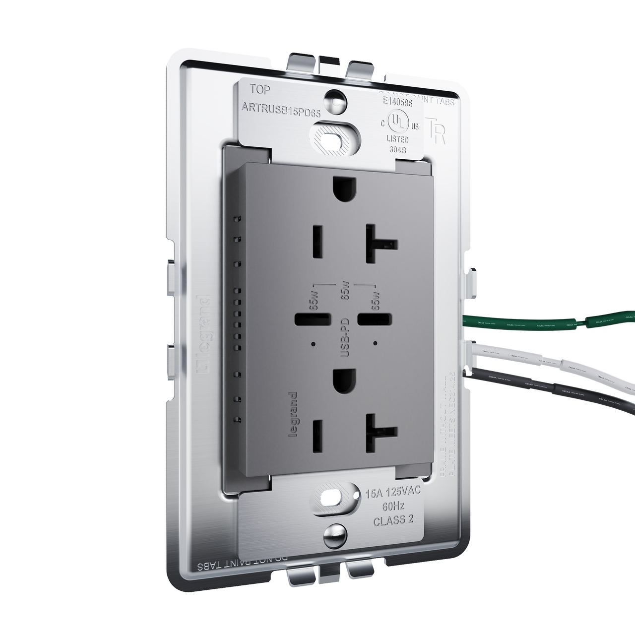 angle view from left of adorne 65w usb in magnesium
