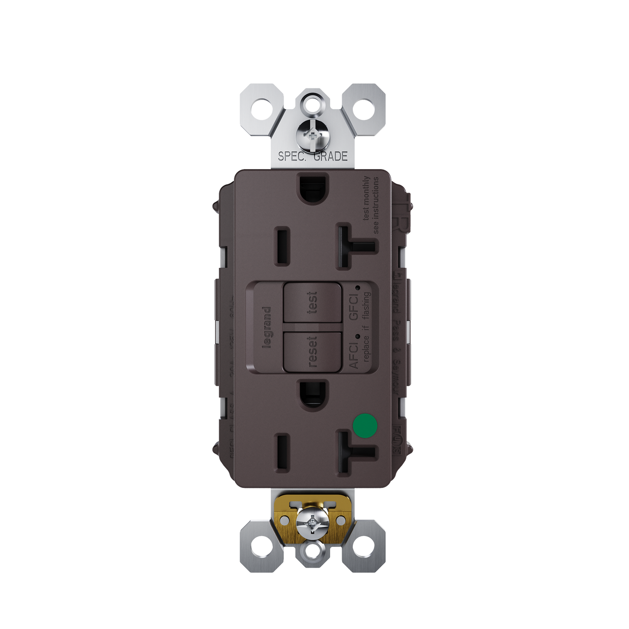 radiant® Tamper-Resistant Hospital Grade Dual Function 20A Duplex Self-Test AFCI/GFCI receptacle, Brown