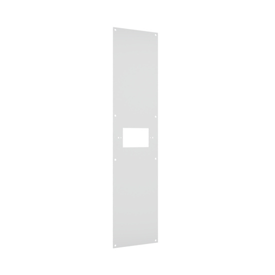 Left angle view of a one-gang faceplate for a multi service electrical ceiling panel.