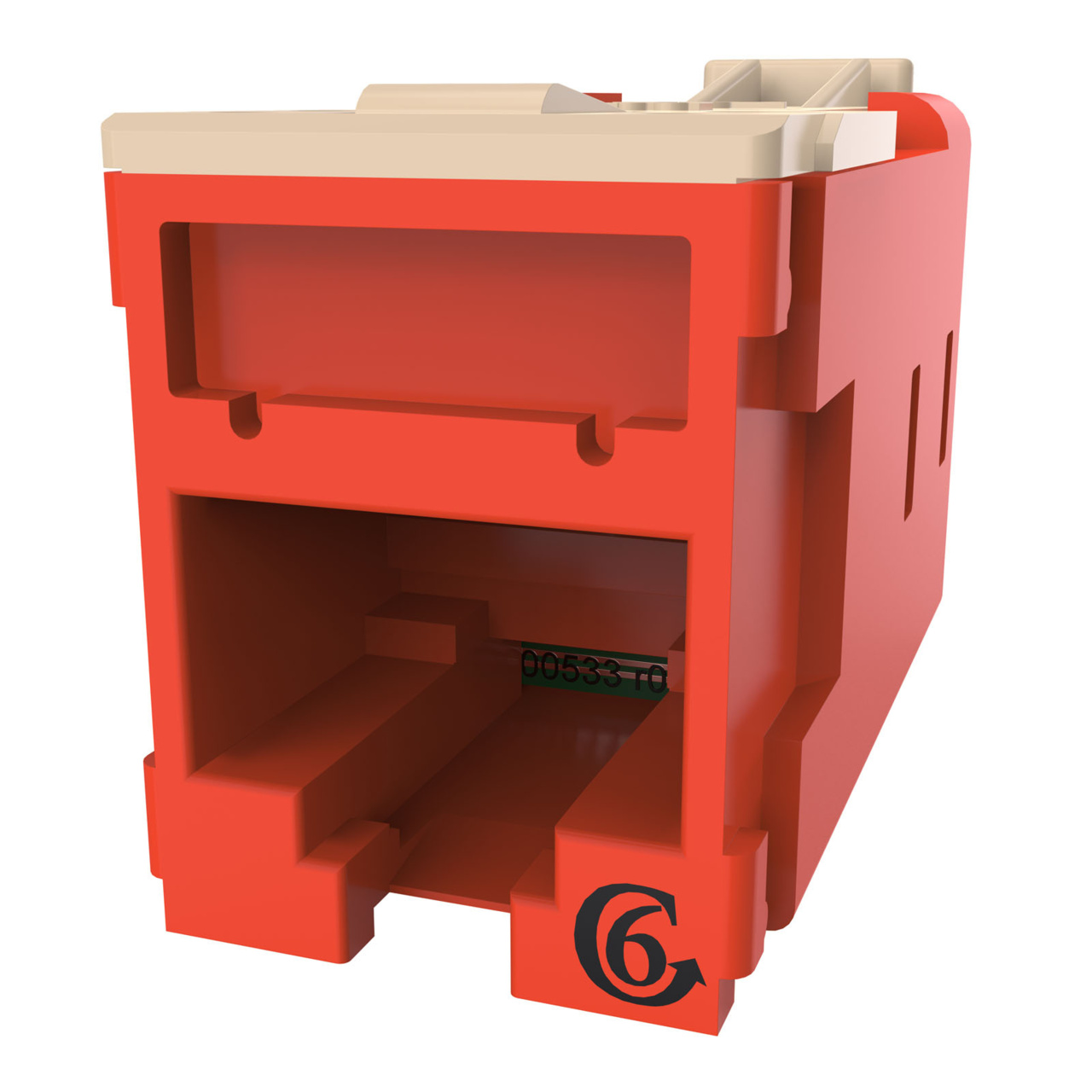 HDJSN6-42 Red Cat6 SNAP Jack  Front Angled Left View