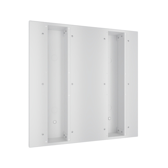 Left angle view of a 24-inch by 24-inch lab ceiling panel with two recessed service channels