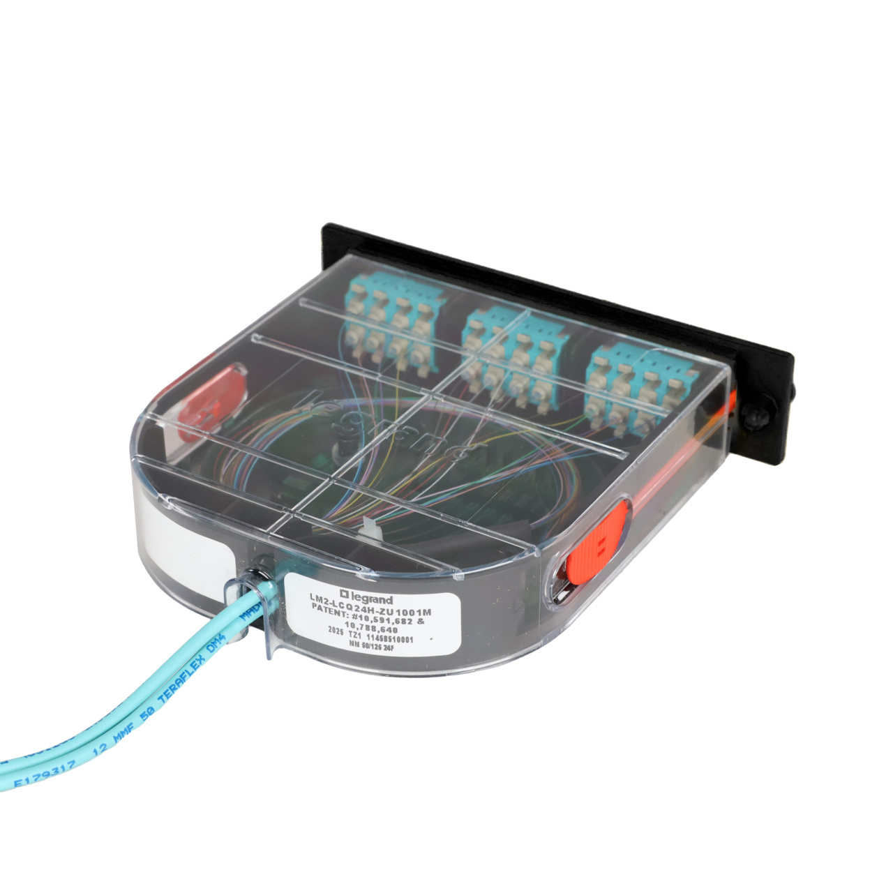 LM2 Cassette, 24 Fiber, LC Quad (6), Multimode (OM4) to 1 Meter, 250µm Micro-Distribution Loose Tube Pigtail back
