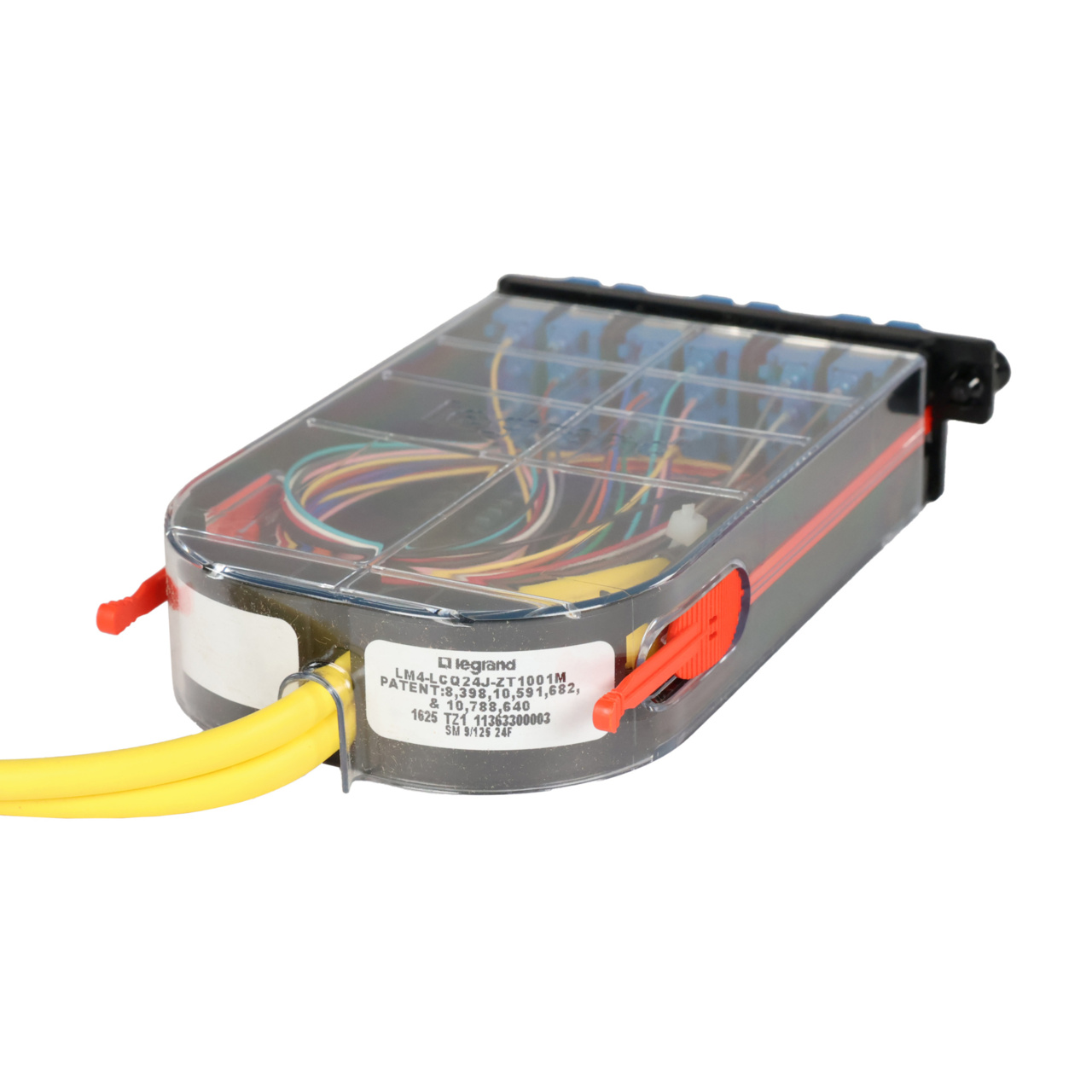 LM4 Cassette, 24 Fiber, LC Quad (6), Single Mode (OS2) to 1 Meter, 900µm Tight Buffer Pigtail back