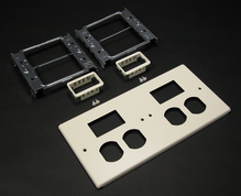 4-GANG W/TWO DUPLEX AND TWO 2A MINI ADAPTER BEZELS-GRAY 4-GANG W/TWO DUPLEX AND TWO 2A MINI ADAPTER BEZELS-GRAY