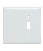 Combination Openings, 1 Toggle Switch and 1 Blank, Two Gang, White