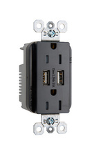 3.1A Spec Grade USB Outlet, Type A, 15A, Tamper-Resistant, Black