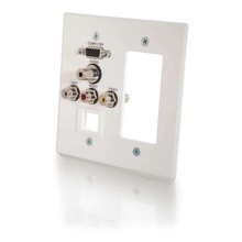 Discontinued - VGA, 3.5mm Audio, Composite Video and RCA Stereo Audio Pass Through Double Gang Wall Plate with One Cutout and One Keystone - White Brushed Aluminum