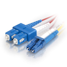 Discontinued - 6.6ft (2m) LC-SC 9/125 OS2 Duplex Single-Mode Fiber Optic Cable - Plenum CMP-Rated - Red