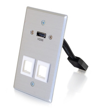 HDMI® Pass Through Single Gang Wall Plate with Two Keystones - Aluminum HDMI® Pass Through Single Gang Wall Plate with Two Keystones - Aluminum