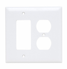 TradeMaster® Junior Jumbo 2-Gang Nylon Wall Plate, Duplex Receptacle Opening, 1 Decorator Opening, White
