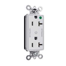PlugTail® 20A 125V Hospital-Grade Dual Controlled Plugload Decorator Duplex Receptacle, White PlugTail® 20A 125V Hospital-Grade Dual Controlled Plugload Decorator Duplex Receptacle, White