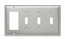 Combination Openings, 3 Toggle Switch and 1 Decorator, Four Gang, 302/304 Stainless Steel Combination Openings, 3 Toggle Switch and 1 Decorator, Four Gang, 302/304 Stainless Steel