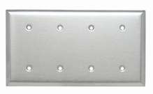 4-Gang 302/304 Stainless Steel Wall Plate, Blank, Strap Mounted