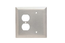 Jumbo 2-Gang 302/304 Stainless Steel Wall Plate, 1 Blank, 1 Duplex Receptacle Opening Jumbo 2-Gang 302/304 Stainless Steel Wall Plate, 1 Blank, 1 Duplex Receptacle Opening