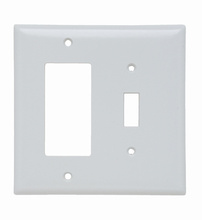 Combination Openings, 1 Toggle Switch and 1 Decorator, Two Gang, White