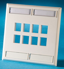 DUAL GANG KEYSTONE FACEPLATE, 8 PORT, FOG WHITE DUAL GANG KEYSTONE FACEPLATE, 8 PORT, FOG WHITE