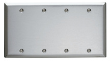 4-Gang 302/304 Stainless Steel Wall Plate, Blank, Box Mounted