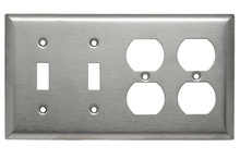 4-Gang 302/304 Stainless Steel Wall Plate, 2 Toggle Switch Opening, 2 Duplex Receptacles