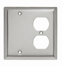 2-Gang 302/304 Stainless Steel Wall Plate, 1 Blank and 1 Duplex Receptacle