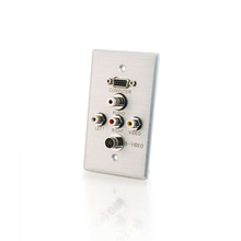 Discontinued - VGA (Top), 3.5mm Audio, S-Video, Composite Video and RCA Stereo Audio Pass Through Single Gang Wall Plate - Brushed Aluminum