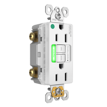 Hospital Grade Green Power-Indicating LED Tamper-Resistant 15A Duplex Self-Test GFCI Receptacles with SafeLock® Protection, White Hospital Grade Green Power-Indicating LED Tamper-Resistant 15A Duplex Self-Test GFCI Receptacles with SafeLock® Protection, White