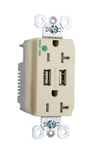 3.1A Hospital Grade USB Outlet, Type A, 20A, Tamper-Resistant, Ivory