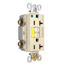 Hospital Grade Amber Power-Indicating LED Tamper-Resistant 20A Duplex Self-Test GFCI Receptacles with SafeLock® Protection, Light Almond