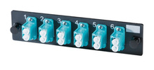6-LC (12 fibers) multimode aqua adapters with ceramic alignment sleeves 6-LC (12 fibers) multimode aqua adapters with ceramic alignment sleeves