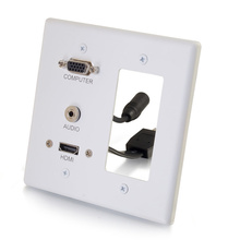 HDMI®, VGA and 3.5mm Audio Pass Through Double Gang Wall Plate with One Decorative Cutout - White HDMI®, VGA and 3.5mm Audio Pass Through Double Gang Wall Plate with One Decorative Cutout - White