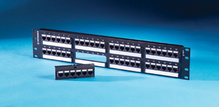 Category 6 48 Port TechChoice Flat Patch Panel, T568A/B, 2 RU Black Category 6 48 Port TechChoice Flat Patch Panel, T568A/B, 2 RU Black