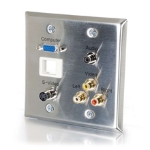 Discontinued - VGA, 3.5mm Audio, S-Video, Composite Video and RCA Stereo Audio Pass Through Double Gang Wall Plate with One Keystone - Stainless Steel