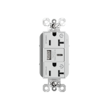 20A 125V Plug Load Dual Controlled Tamper-Resistant Duplex Receptacle with USB A/C Fast Charging Ports, White 20A 125V Plug Load Dual Controlled Tamper-Resistant Duplex Receptacle with USB A/C Fast Charging Ports, White