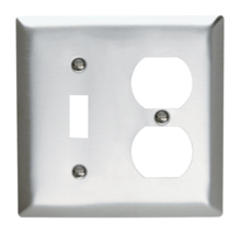 2-Gang 302/304 Stainless Steel Wall Plate, 1 Toggle Switch and 1 Duplex Receptacle