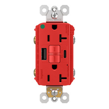 radiant® Hospital Grade GFCI USB Outlet with SafeLock® Protection, Type A/C, 20A, Tamper-Resistant, Red