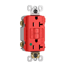 Hospital Grade Tamper-Resistant Weather-Resistant 20A Duplex Self-Test GFCI Receptacles with SafeLock® Protection, Red Hospital Grade Tamper-Resistant Weather-Resistant 20A Duplex Self-Test GFCI Receptacles with SafeLock® Protection, Red