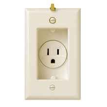 15A 125V Tamper-Resistant Clock Hanger Recessed Single Receptacle with Smooth Wall Plate, Light Almond