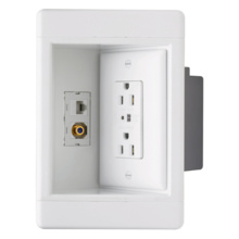 Single-Gang Recessed TV Box with Surge Protective Duplex Receptacle and Brushed Cable Access Port, White