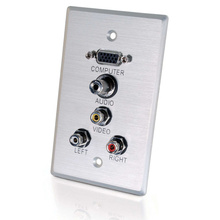Discontinued - VGA (Top), 3.5mm Audio, Composite Video and RCA Stereo Audio Pass Through Single Gang Wall Plate - Brushed Aluminum