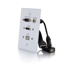 HDMI, VGA, 3.5mm Audio and USB Pass Through Single Gang Wall Plate - White HDMI, VGA, 3.5mm Audio and USB Pass Through Single Gang Wall Plate - White