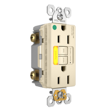 Hospital Grade Amber Power-Indicating LED Tamper-Resistant 15A Duplex Self-Test GFCI Receptacles with SafeLock® Protection, Light Almond