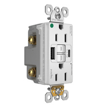 Discontinued - Discontinued - radiant® 15A Hospital Grade Tamper Resistant Self Test GFCI USB Type A/C Outlet, White
