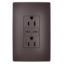 radiant 65W USB Outlet, Type C, 15A, Tamper-Resistant, Brown