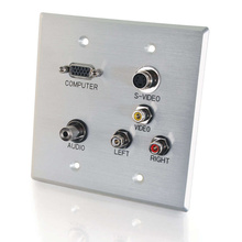 Discontinued - VGA, 3.5mm Audio, S-Video, Composite Video and RCA Stereo Audio Pass Through Double Gang Wall Plate - Brushed Aluminum